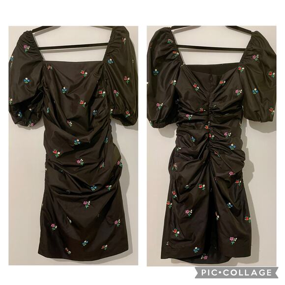 Sea NY Rubina Embroidered Mini Dress Puff Sleeve Floral Ruched - Picture 2 of 16